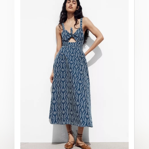 Zara Rubberized Openwork Embroidery Midi Dress - Picture 1 of 9
